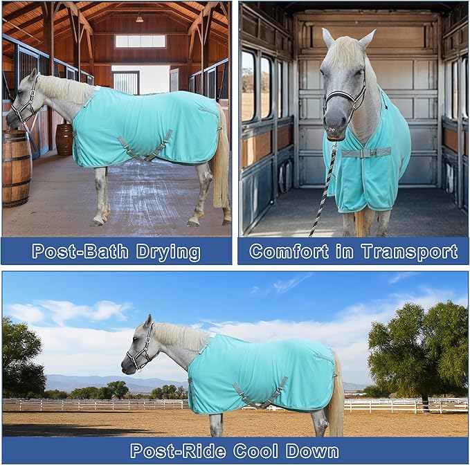 Horse Fleece Cooler, Blanket Liner - 300g Anti-Pilling Fleece, Moisture-Wicking, Cooling & Drying for Post-Workout, Bath & Travel, Prevent Overheating & Chilling Mintgreen 75
