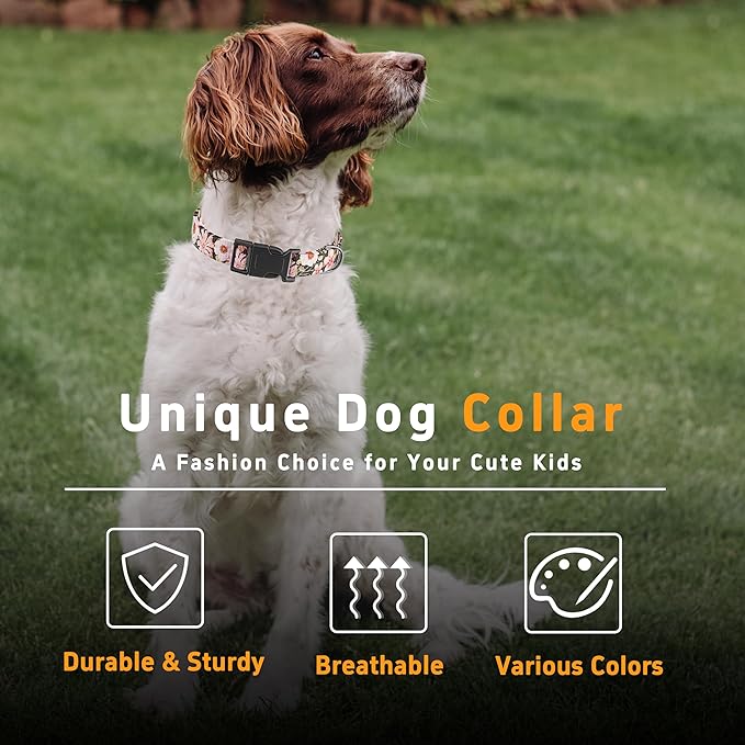 Dog Collar for Boys Girls, Floral Puppy Collar for Small Medium Large Dogs, Adjustable Floral Pattern Soft Pet Collar with Safety Buckle for Male Females(Light Pink,XS)