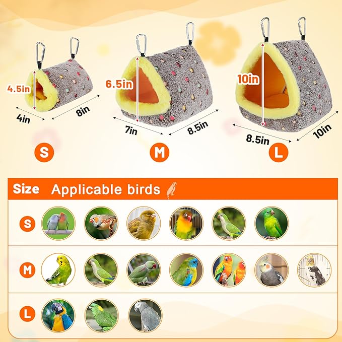 MEWTOGO Medium Winter Warm Bird Nest for Cage - Comfortable Birds Bed with Support Plate, Hanging Shed Hideaway Hammock Hut Gift for Macaws African Grey Amazon Parrots