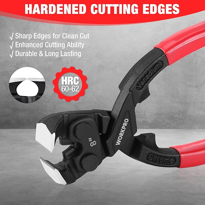WORKPRO 8 Inch Nail Puller Pliers, High Leverage End Cutting Pliers with Gripping Jaws, Durable CR-V Construction, Ergonomic Handles - for Pulling, Cutting, Gripping Nails or Wires