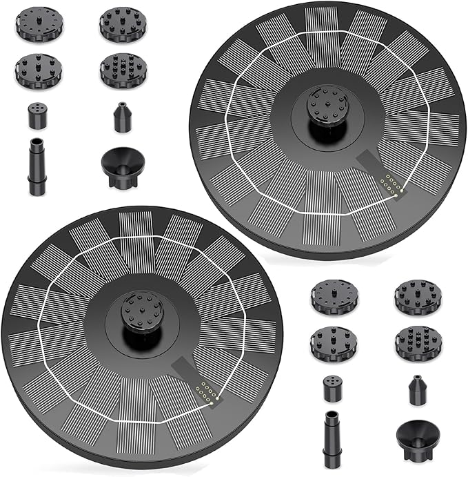 AISITIN Solar Fountain Pump 2.5W, 6.7" Solar Powered Water Fountain for Bird Bath, Solar Pump with 6 Nozzles for Garden, Ponds, Pool, Fish Tank, Outdoor and Aquarium, 2 Pack