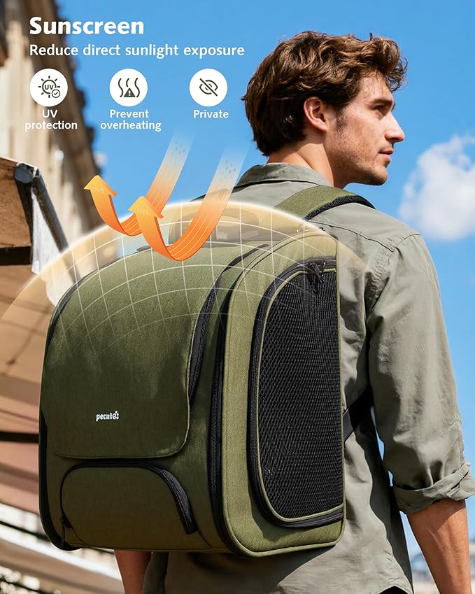 Pecute Cat Backpack Carrier Expandable, Large Space Cat Bubble Backpack, Breathable Cat Carrier, Shaded Dog Backpack Carrier for Travel, Hiking, Suitable for Shopping, and Vet, Green