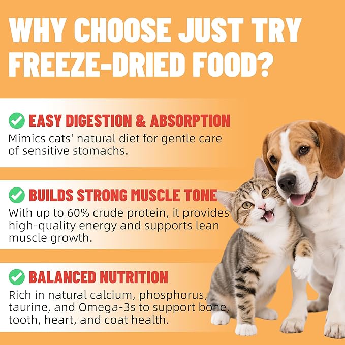 Just Try 7-in-1 Freeze-Dried Dog Teats Mix for Dogs & Cats - Chicken, Duck, Salmon, Cod, Liver & Heart - Grain-Free, Training & Treats