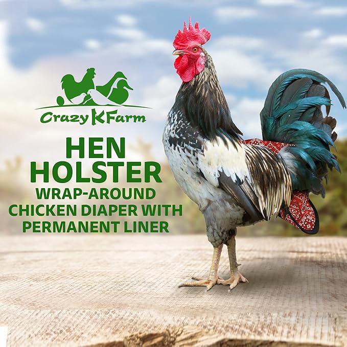 Hen Holster Bird Diaper, Wrap Around - for Hens, Roosters, Ducks, Leak-Proof Design, Comfortable Fleece Strap Bird Harness with Sewn-in Liner, Secure Hook and Loop Closure - S/M, Red Bandana