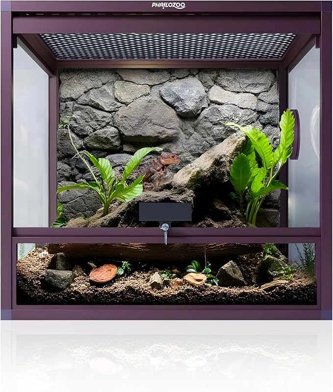 MagicCube 18'' x 18'' x 18'' Reptile Terrarium with Lock, 24 Gallon Reptile Tank with Flip-Up Tempered Glass Door, Top Screen Ventilation for Leopard Gecko