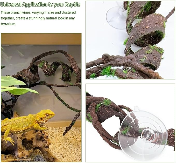 BNOSDM Reptile Jungle Vines with Leaves,Flexible Reptile Climbing Vines Branch,Chameleon Bendable Plants Tank Accessories,Pet Habitat Decor for Bearded Dragon,Snakes,Geckos,Lizards