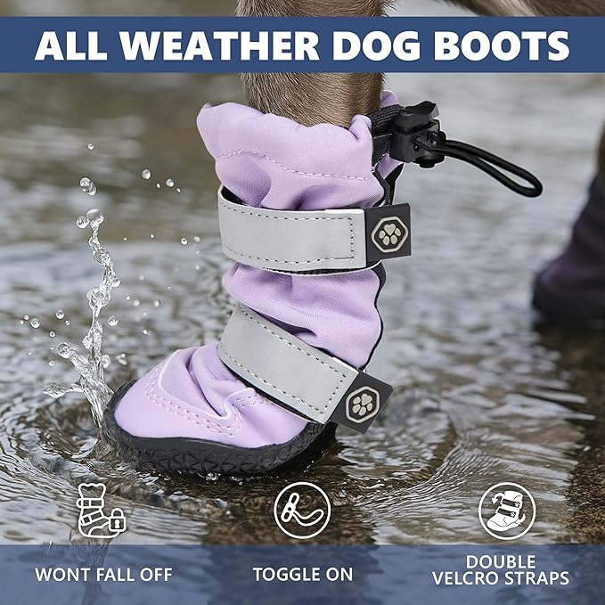 Spark Paws Dog Shoes, Waterproof Dog Boots for Medium to Large Dogs, Non Slip, Breathable Dog Booties and Paw Protectors - 4PCS Doggie Hiking Boots with Reflective Straps - Lilac, Size 8