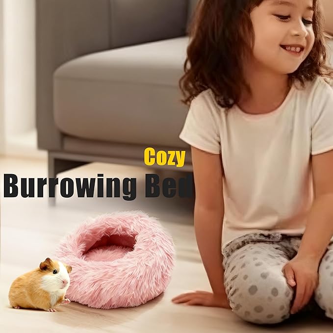 Guinea Pigs Bed Small Animal Bedding Donut-Shaped Burrowing Pet Bed Soft and Warm Hideaway with Spandex and Fleece Bottoms Cozy Carrier, Cage Accessories