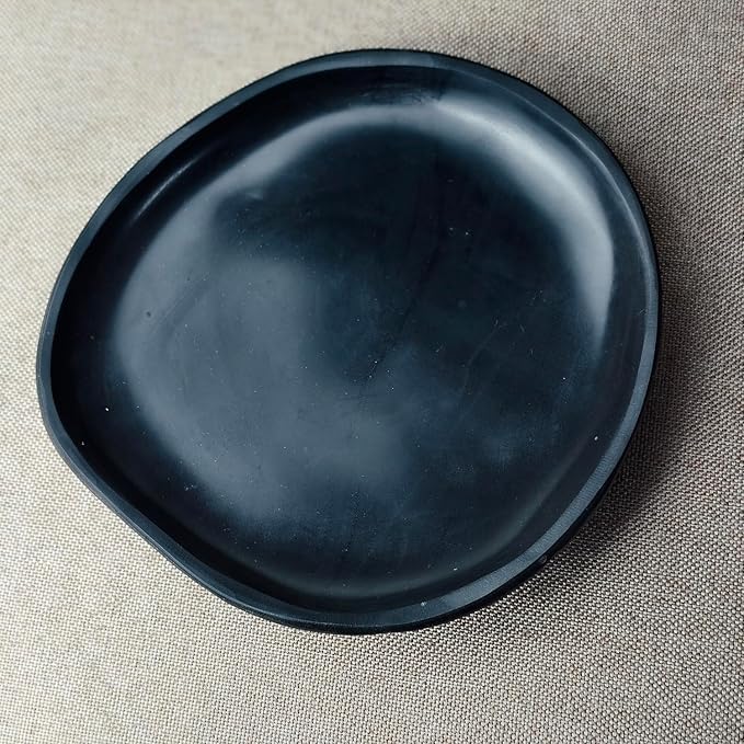 Natural River Stone Reptile Food Bowl - Handmade Pebble Dish for Reptiles, Amphibians, Hedgehogs, and Small Pets - Unique Size, Shape & Color - Water & Food Bowl (Black)