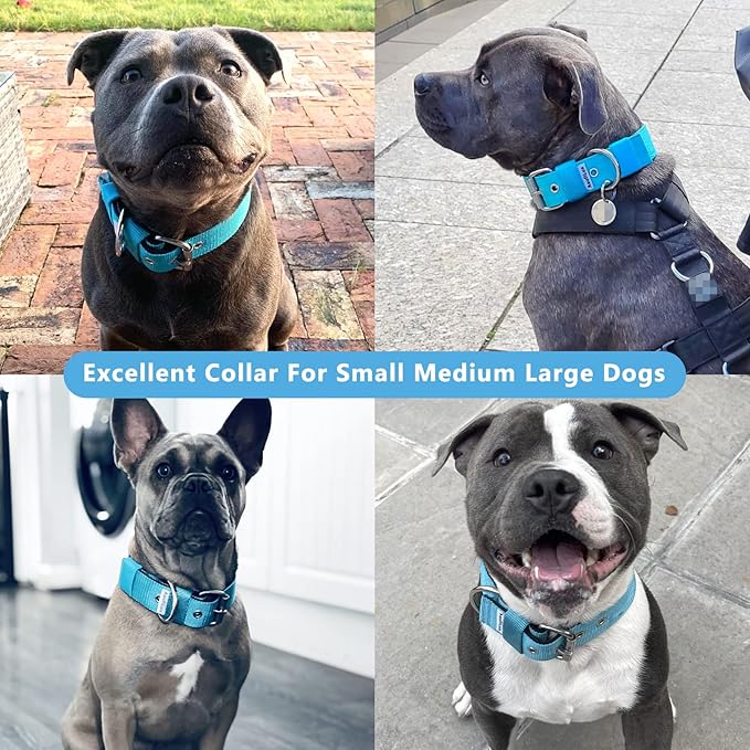 Heavy Duty Tactical Dog Collar - 1.5" Width Military Durable Thick Nylon with Adjustable Metal D Ring & Buckle Working Training K9 Collar for Medium Large Dogs (L(20"-23"), Light Blue)