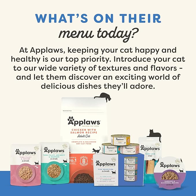 Applaws Natural Wet Cat Food in Broth, Limited and Natural Ingredients, High Protein with No Artificial Additives, Variety Fish Selection in Broth (16 x 2.12 oz Easy-Open Cups)