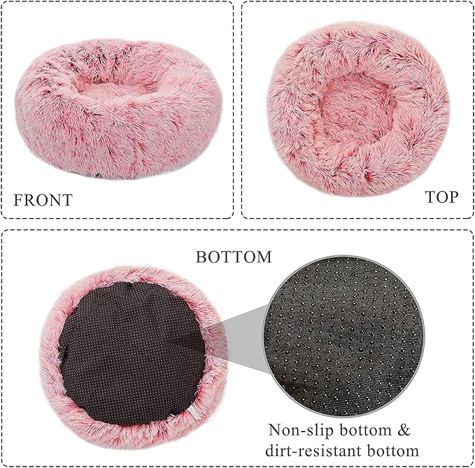 Calming Dog Bed X-Large, Soft Round Cuddler Dog Beds Fluffy Plush Faux Fur Pet Beds, Anit-Anxiety Self-Warming Comfy (32", Dark Pink)