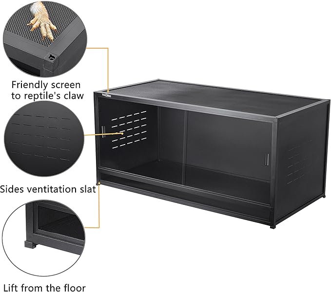 Stackable Reptile Terrarium 44 Gallon 40"x16"x16" for Bearded Dragon Lizard Snake Space Efficient Large Cage Reptiles Enclosure Wide Breeding Lounge Vivarium Area with Glass Sliding Doors