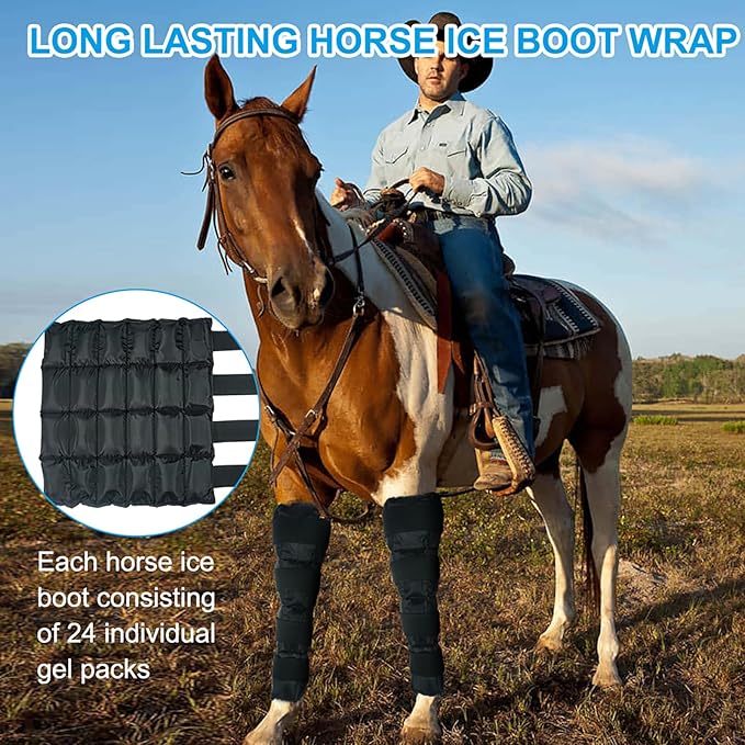 Horse Ice Boots (2-Pack) - Gel Cold & Hot Therapy Wrap for Horse Leg Injuries & Arthritis - Reusable Horse Ice Pack Leg Wraps with 4 Adjustable Straps for Knee, Hock, Tendon - Horse Supplies & Tack