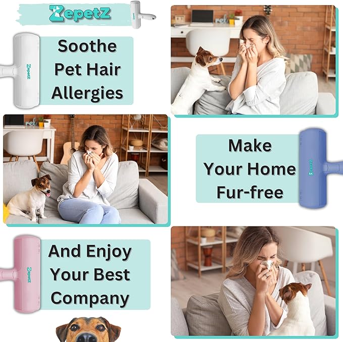 Pet Hair Removal Tool – Reusable Lint Roller for Dogs & Cats – Self-Cleaning Fur Remover Brush – Ergonomic Lint Roller for Carpet, Bedding, Couch, Car Seat & More (White)