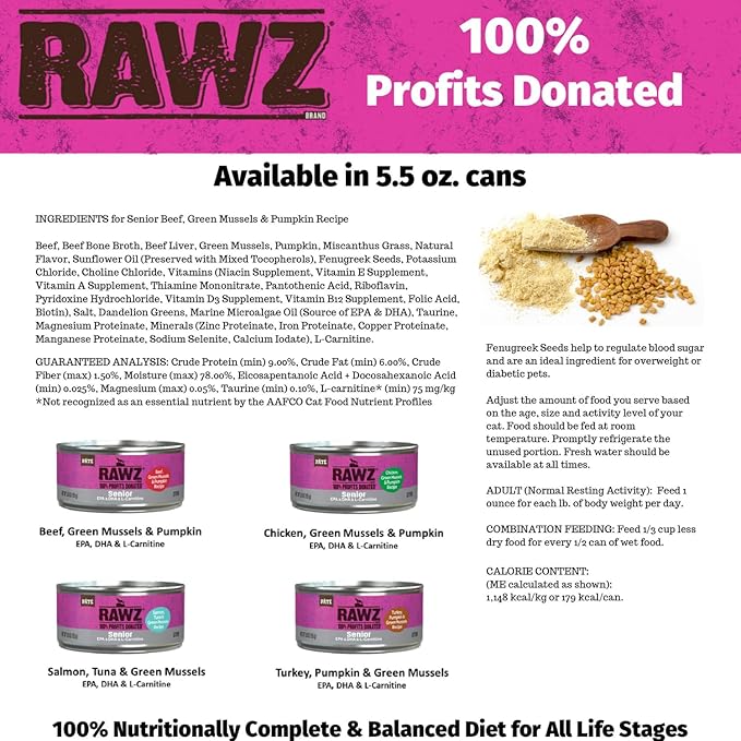 Rawz Natural Premium Pate Canned Cat Wet Food - Made with Real Meat Ingredients No BPA or Gums - 5.5oz Cans 24 Count (Turkey & Green Mussels for Seniors)