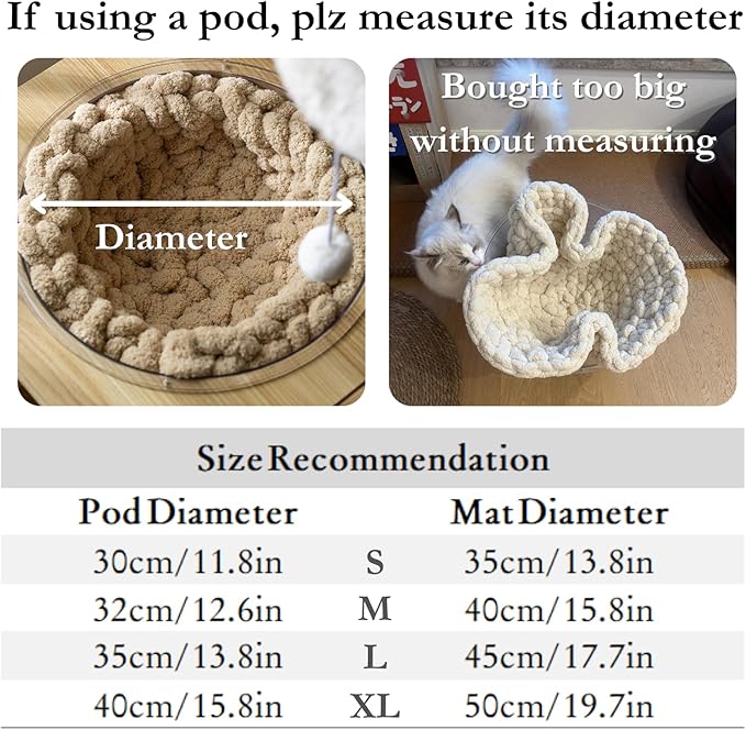 Cat Knitted Bed Mat, Extra-Soft Washable Warm Round Pads Cushions for Indoor Kittens, Cat Trees Towers, Perfect for Kneading and Sleeping (Yellow,Small)