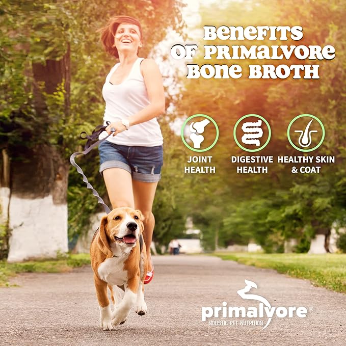 Primalvore Free-Range Bone Broth for Dogs &Cats, Mobility Formula w/Collagen Peptides to Help Support Hip & Joints, Digestion, Skin & Coat and Hydration, Human Grade, Made in USA. Chicken 2 Pack
