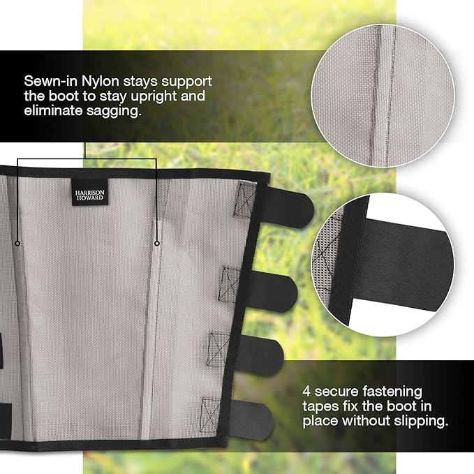 Harrison Howard Loose Fitting Fly Boots UV-Protective Extra Tough Mesh Ventilated Four Fasteners Stay-on Design Protect Horse Legs & Stomp-Reducing Set of 4 Original Grey Large