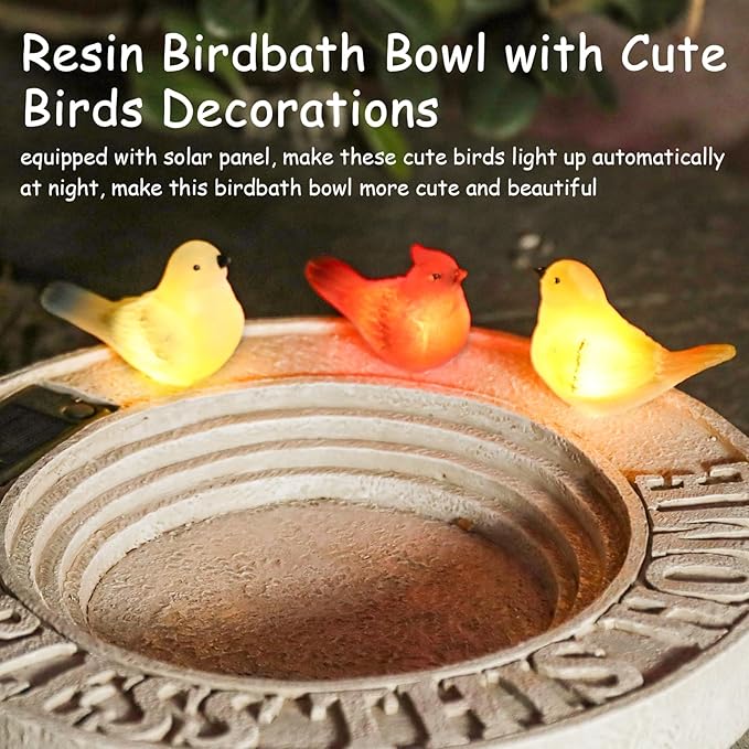 MUMTOP Bird Baths for Outdoors, Outdoor Garden Birdbath Bowl Resin Bird Baths and Feeder with Solar Birds Ornament for Outside Yard Table Decor
