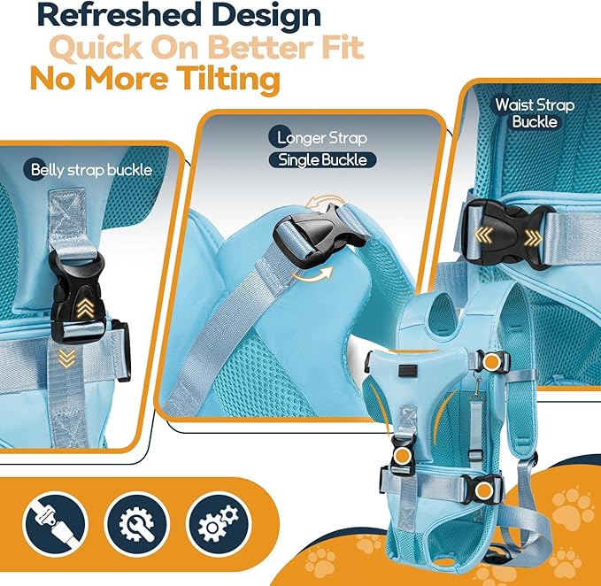YUDODO Pet Dog Front Carrier Backpacks, Legs Out Easy-fit Dog Carrier for Small Medium Dogs, Adjustable Hands Free Dog Chest Carrier for Hiking Cycling (M, Blue)