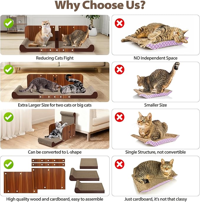 34 Inch Cat Scratcher Bed, Upgraded Cardboard Scratching Pad, Extra Large Cat Scratchers for Indoor Cats, Convertible Vertical Cat Scratching Board Furniture Protector