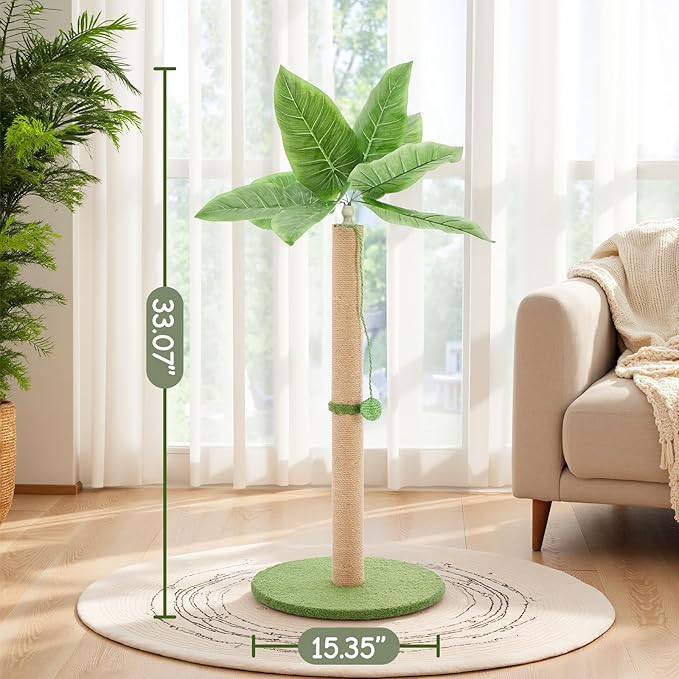 Cat Scratching Post 33 Inch, Cat Tree with Dangling Ball for Indoor Cats and Kittens, Green