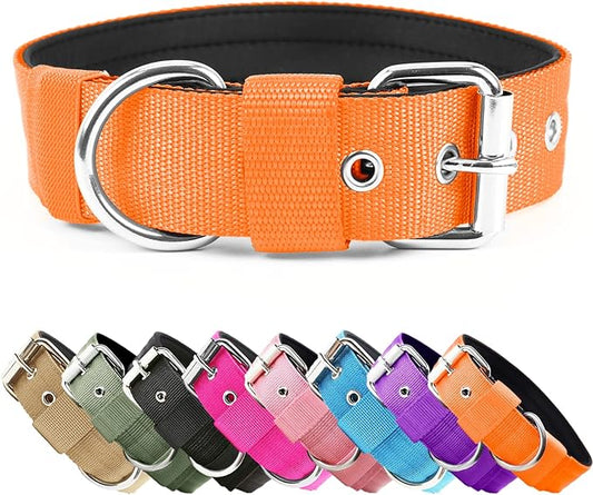 Heavy Duty Tactical Dog Collar - 1.5" Width Military Durable Thick Nylon with Adjustable Metal D Ring & Buckle Working Training K9 Collar for Medium Large Dogs (L(20"-23"), Orange)