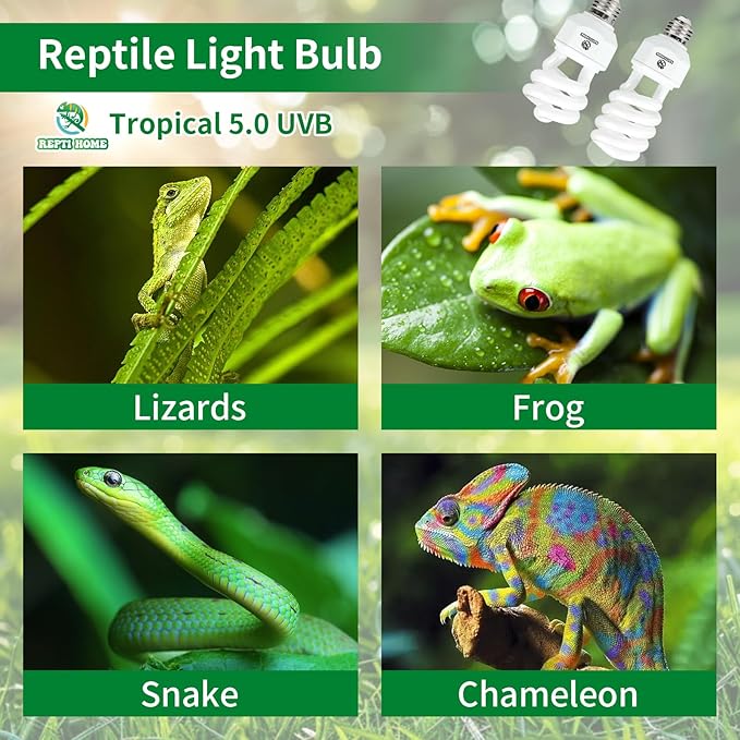 UVA UVB Reptile Light-15W 5.0,Tropical & Sub-Tropical Terrarium Compact Fluorescent Lamp,UVB Reptile Light Bulb for Snake,Chameleons,Iguanas