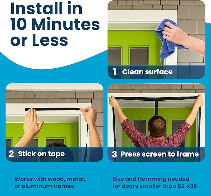 Flux Phenom Magnetic Screen Door (2 Pack) - Bugs Out, Breeze in - 9min Install Auto-Sealing Heavy Duty Double Stitched Mesh, Hands Free Sliding & Patio Doors Net, Pet & Kid Friendly, 38 x 82 Inch