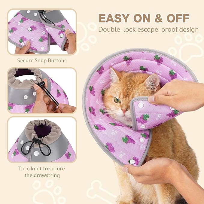 Avont Cat Cone Collar Soft to Stop Licking, Adjustable Foldable Lightweight Kitten Recovery Collar After Surgery for Small Dogs, Elizabeth Cone of Shame Alternative -Grape(L)