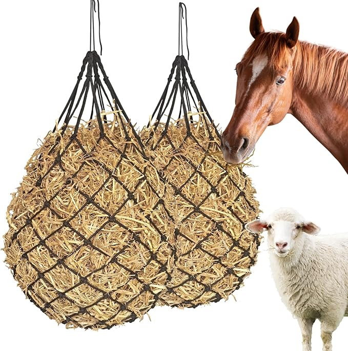 2PCS Hay Nets for Horses,2.36"x2.36" Holes 40”Horse Hay Feeder Net for Slower Feeding,Strong Load-Bearing Hay Bag Hanging for Horse Stable Trailer (Black)