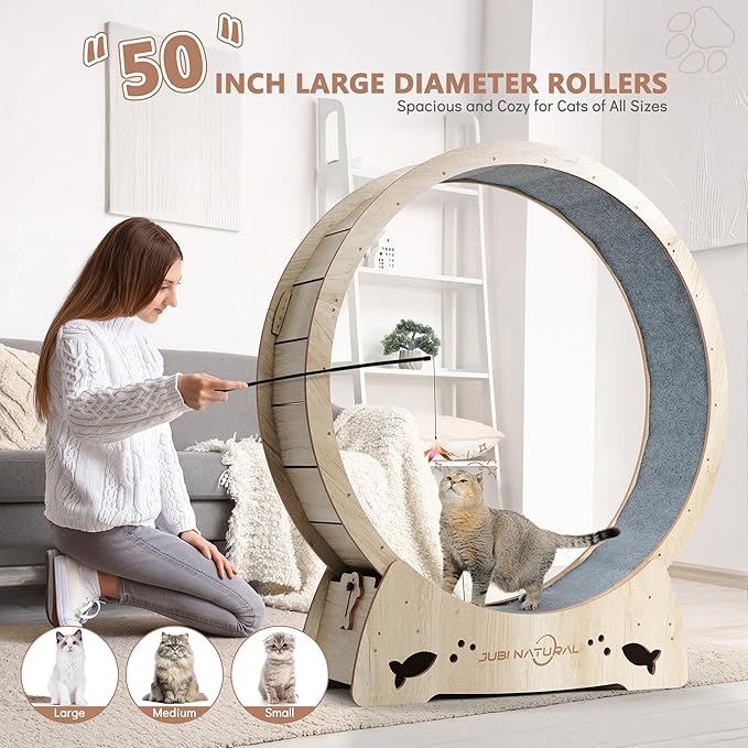 Cat Exercise Wheel, 50" XL Cat Running Wheel for Indoor Cats with Locking Mechanism, Cats Treadmill Wheels with Quiet Carpeted Runway, Cat's Weight Loss and Health