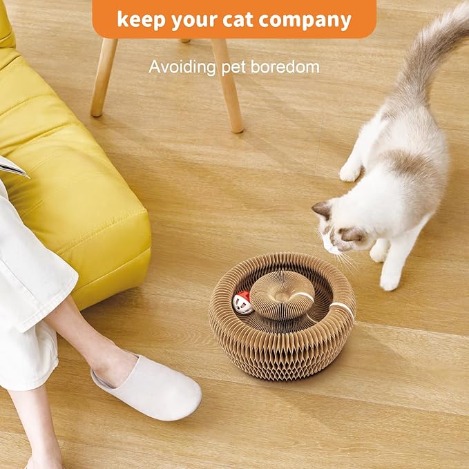Collapsible Cats Cardboard Scratcher Interactive Pet Toys for Indoor Cats with Ring Ball Magnetic Kitten for Chase Scratch Paw