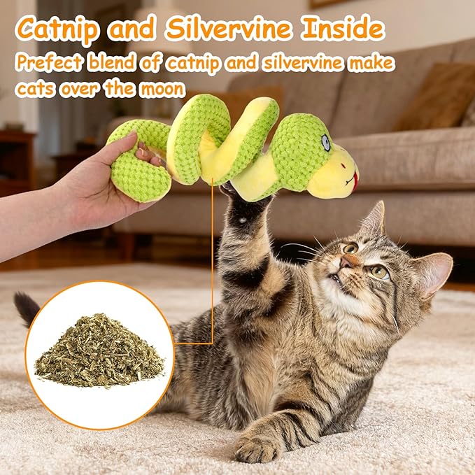 Retro Shaw Cat Toys, 11 in Realistic Catnip Snake Toy with Crinkle Sound Inside, Cat Nip Toys with SilverVine, Stuff Snake Interactive Snake Toy for Cats to Chew