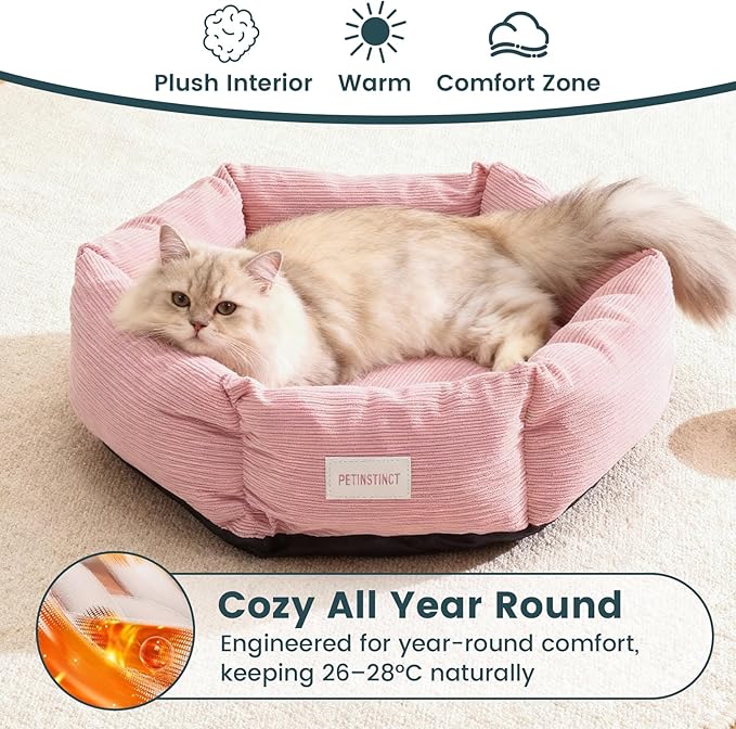 Cat Bed, Washable Orthopedic Cat Beds for Indoor Cats, Soft Donut Calming Pet Bed for Puppy and Kitten with Anti Slip Bottom, Small Dog Bed, 21.7x21.7x5.9 in, Pink