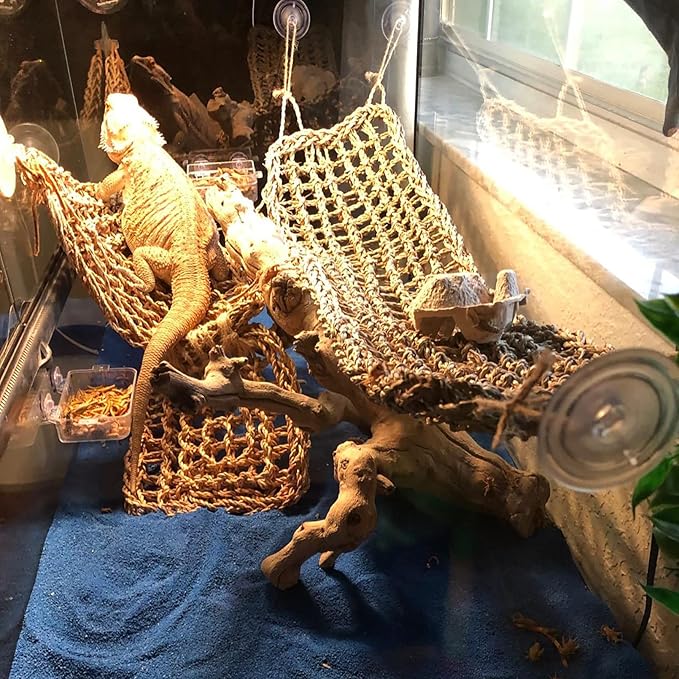 Bearded Dragon Tank Hammock,Natural Seagrass Reptile Lounger Hammocks Decor Flexible Leaves Jungle Climber Vines Habitat Accessories for Lizard Chameleon Gecko Snakes(5 PCS)