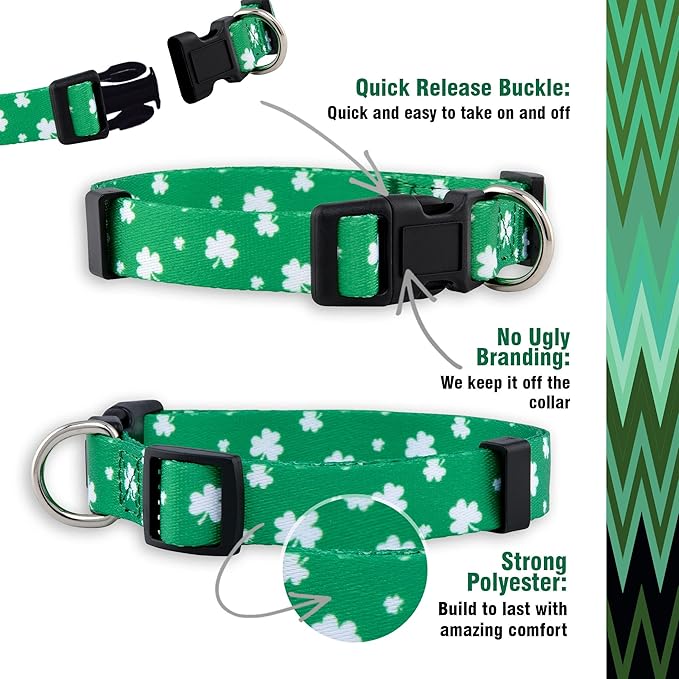 Native Pup St Patricks Dog Collar- Saint Patrick Green Shamrock Pet Collars- St. Patrick’s Lucky Irish- Cute Boy Girl Puppy Gift- Adjustable for Small, Medium, Large Breeds (Lucky Shamrock, Medium)