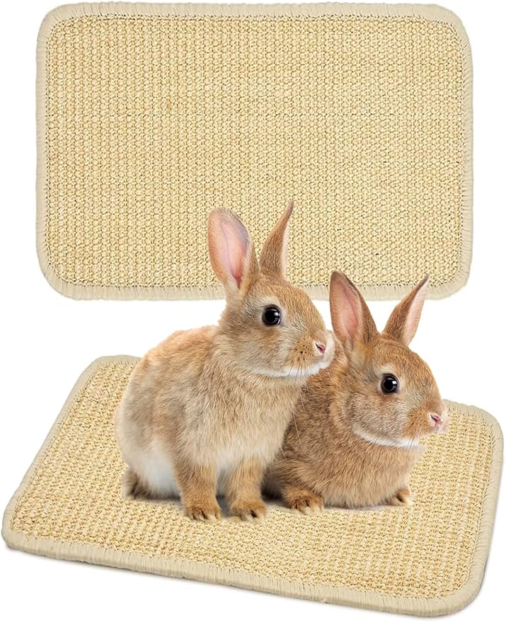 Rabbit Scratcher Mat 2 Pack Natural Sisal Bunny Scratching Mats, Small Animal Scratch Pad Rug for Indoor Grinding Claw Pad for Guinea Pigs Chinchillas (Beige)