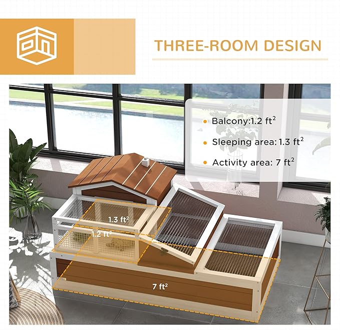PawHut 3- Room Tortoise House Habitat with Balcony & 2 Stories, Indoor/Outdoor Wooden Tortoise Enclosure with Ladder, Tray, Openable Roof, Large Reptile Cage, 44" x 25. 5" x 23", Coffee