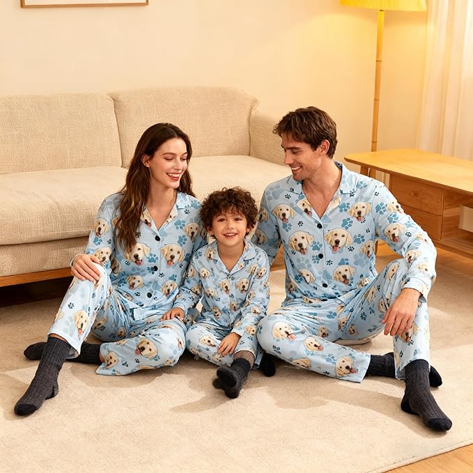D-Story Personalized Pajamas with 1-8 Faces for Women Men, Custom Christmas Pjs, Pajamas Gifts For Family,Cat Mom,Dog Mom