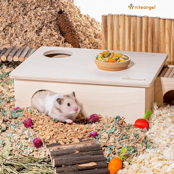 Niteangel Birch Chamber-Maze Hamster Hideout - Small Pets Woodland House Habitats Decor for Hamster Mice Gerbils Mouse