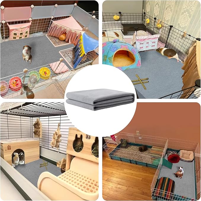 Guinea Pig Cage Liner, 1 Pack - Washable, Reusable, Leakproof Fleece Bedding Pads for Small Animals with Anti-Slip Bottom - for C&C 2X4 Area, Gray