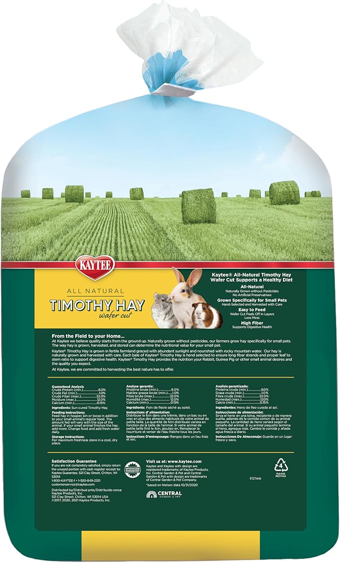 Kaytee Wafer Cut All Natural Timothy Hay for Pet Guinea Pigs, Rabbits & Other Small Animals, 11.25 Pounds