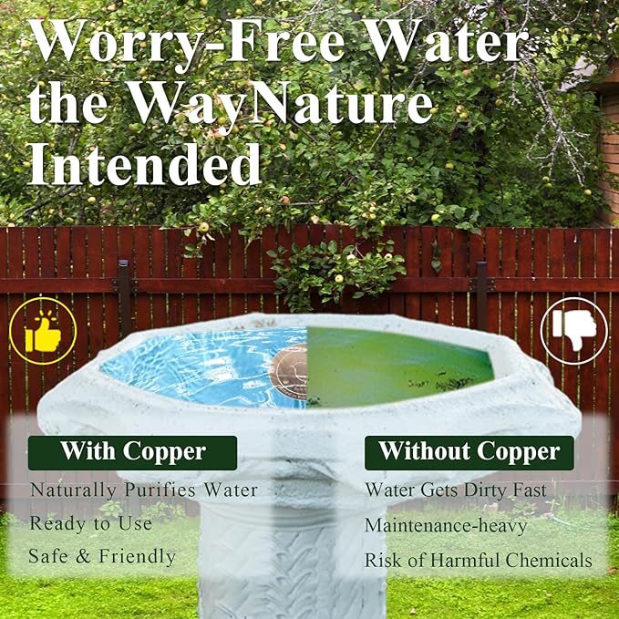Bird Bath Copper Disk(4-Pack), 4.2" Large Surface Area, Covers 20% More Water Than Standard, Safe & Clean Birdbaths All Year Round, Fits Most Backyard Birdbaths
