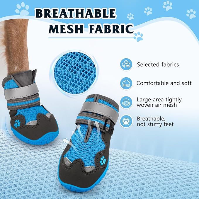 Dog Shoes for Large Medium Small Dog, Mesh Breathable Dog Shoes for Hot Pavement, Anti-Slip Dogs Boots Paw Protectors with Reflective for Outdoor Walking Indoor Hardfloors (Size 3)