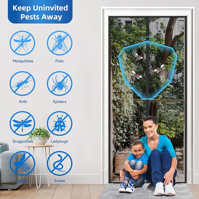 Upgraded PET Mesh Magnetic Screen Door Stronger Than Fiberglass and Polyester,Hands Free,Keep Bugs Out,Pet & Kid Friendly,Suitable for Sliding Doors,Patio and French Doors-60" X 80"