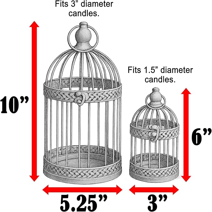 VELA LANTERNS Bird Cage Decor Candle Holder Lantern Decorative Table Centerpiece Halloween Decorations, 10" and 6" Tall, Black, Set of 2