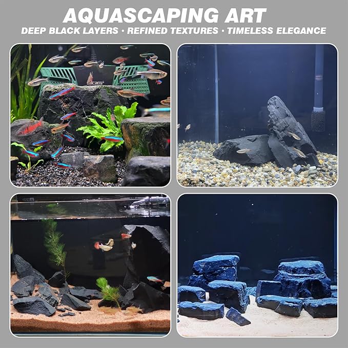 Unocho Aquarium Rocks 40lb Natural Slate Stone Rocks for Aquariums Landscaping Paludarium Model Tank Decoration Aquascaping Amphibian Enclosures Garden(3"-10"-12pcs)