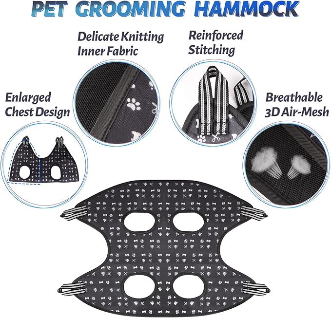 Pet Dog Grooming Hammock Harness for Grooming (XL 80lb), Dog Sling Holder for Clipping Nails with Clippers, Pet Comb